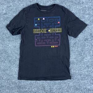 Pac-Man T-Shirt Boys Size L Black Game Over Graphic Tee Retro Gamer Arcade Shirt